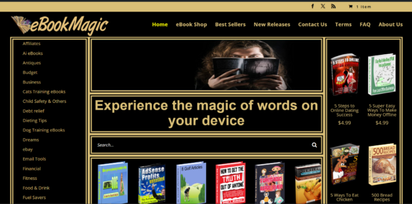 eBook Magic Store WordPress website "OVER 300 EBOOKS"